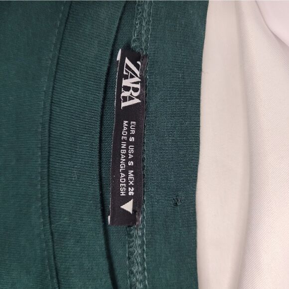 ZARA dress long sleeve forest green mixed media ruffle midi S - Picture 6 of 11